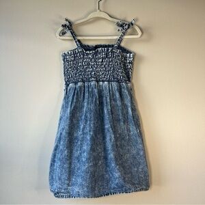 7 For All Mankind Girls 4T Blue Denim Smocked Sundress Cotton Cottagecore Cute